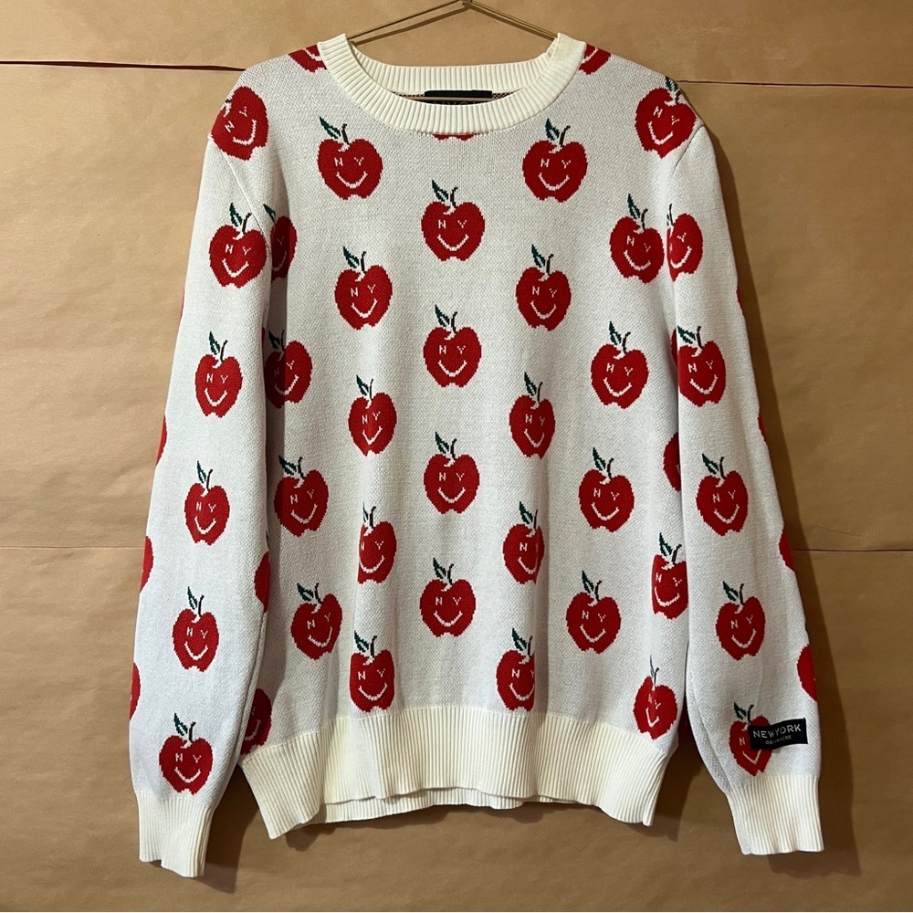New York Or Nowhere NYON Big Apple Mascot Intarsia Knit Crewneck Sweater Size M